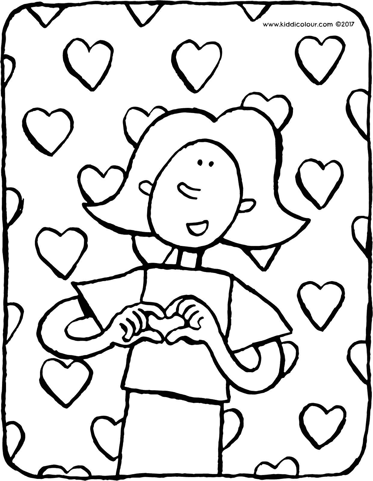 Emma met hartjes kleurplaat kleurprent tekening 01V